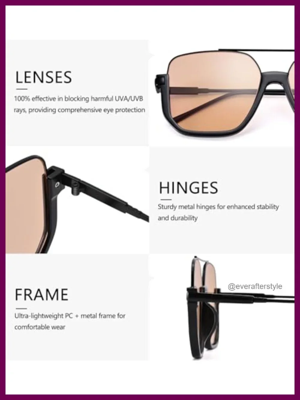 Retro Oversized Square Aviator Sunglasses with UV400 Protection